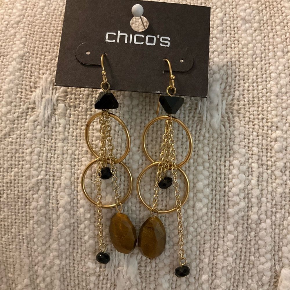 0161-Chico's Gold and Black Dangle Earrings‎